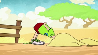 Der kleine Philosoph Knietzsche steckt den Kopf in den Sand.