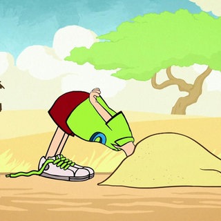 Der kleine Philosoph Knietzsche steckt den Kopf in den Sand.