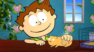 Der kleine Philosoph Knietzsche streichelt ein Meerschweinchen. Wie findet man Glück? Wie gelingt ein glückliches Leben?