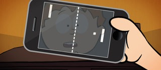 Der kleine Philosoph Knietzsche spielt Ping Pong am Handy.