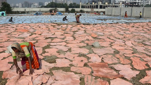 Arbeiter in einer Leder Manufaktur in Bangladesch
