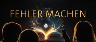 Drei Kinder und eine Ratte sitzen vor einem leuchtenden Buch – darüber das Wort „Fehler machen“. Der Podcast zeigt, warum Fehler ganz normal sind - und kein Grund zur Panik!
