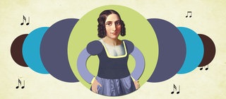 Grafik mit Porträt von Fanny Hensel. Die Musikerin aus der reichen Hamburger Familie Mendelsohn wird zu einer der bedeutendsten Komponistinnen.