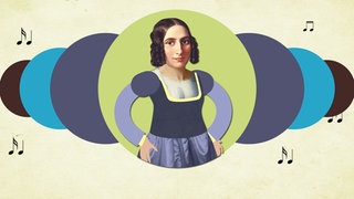 Grafik mit Porträt von Fanny Hensel. Die Musikerin aus der reichen Hamburger Familie Mendelsohn wird zu einer der bedeutendsten Komponistinnen.