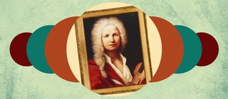 Grafik mit Porträt von Antonio Vivaldi mit Perücke. Er ist einer der wichtigsten Musiker des Barocks